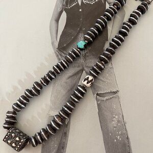 ARTISAN One of a Kind Necklace of Thai Tribe Silver, Wood & Turquoise: NWOT!!